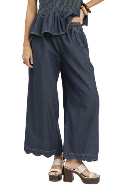 Chambray Scalloped Hem Pants