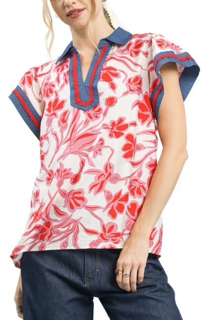 Floral Split Neck Top