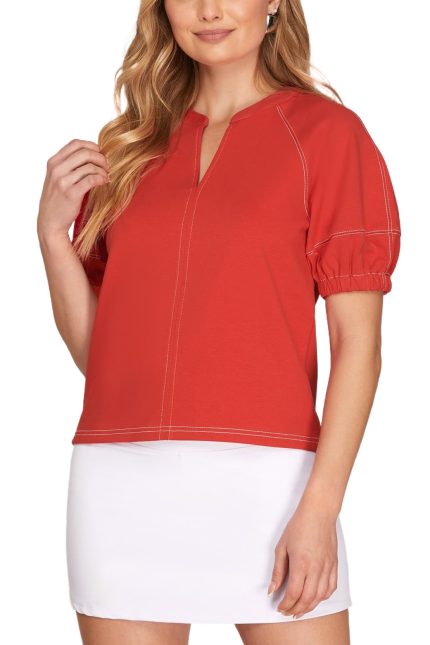 Short Sleeve Knit Stitching Detail Top