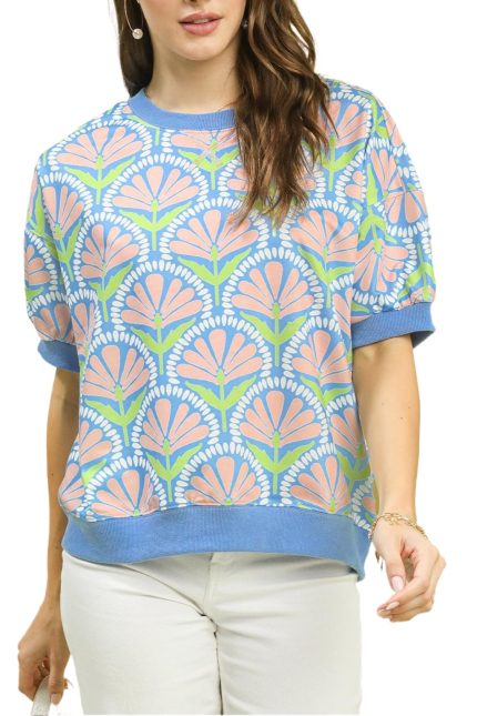 Floral Print Short Sleeve Knit Top