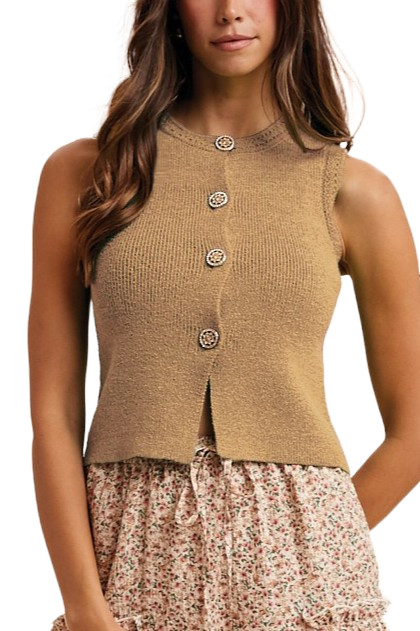 Gold Accent Button-down Rib Sweater Vest