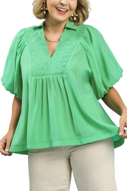 Plus Exaggerated Bubble Sleeve Top With Front Yoke