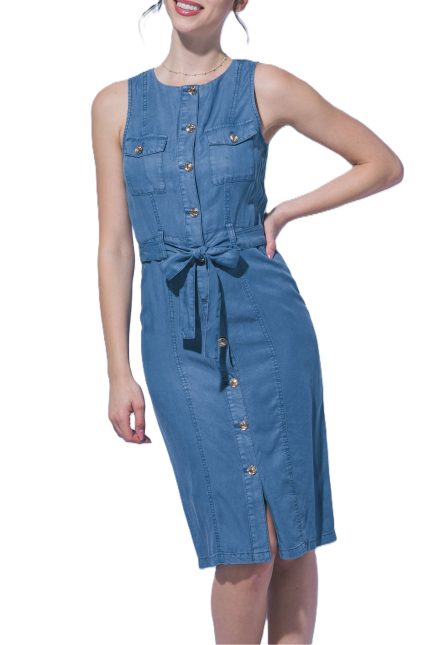 Belted Button Up Midi Dress