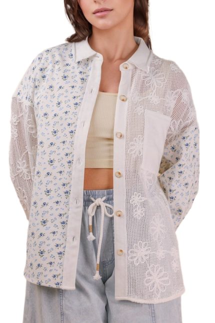 Vintage Floral Lace Patchwork Shirt