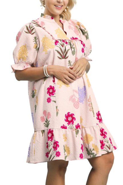 Plus Size Multi Flower Print V-neck Dress