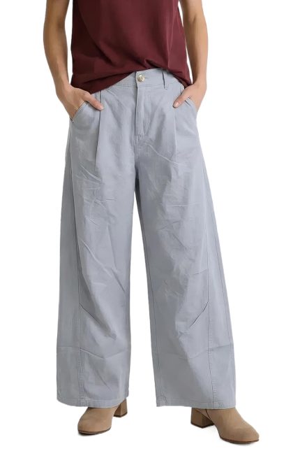 Wide Leg Cotton Trousers With Front Pleat