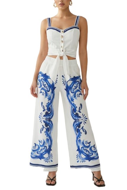 Sleeveless Button Down Top And Pants Set