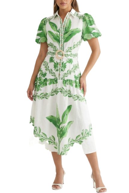 Button Down Floral Print Midi Dress