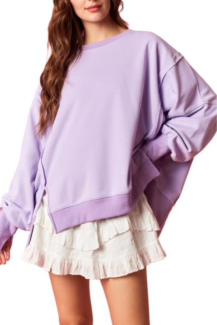 Solid French Terry Hi-low Oversized Sweatshirt