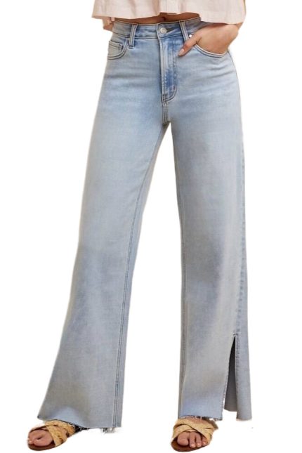 Side Slit Wide-leg Comfort Stretch Jeans