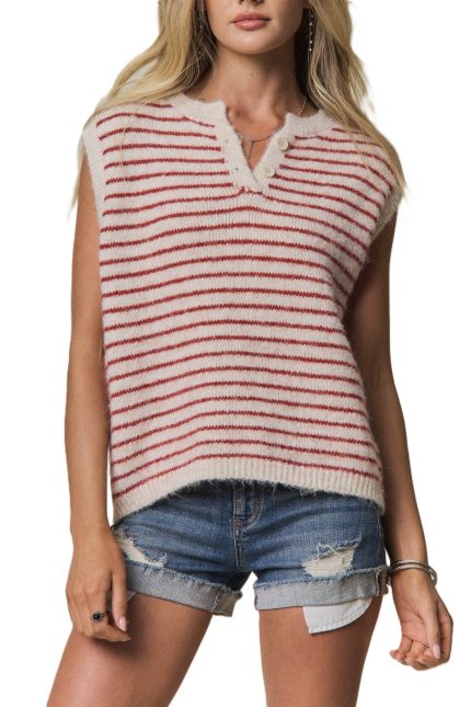 Textured Knit Button Front Sweater Vest