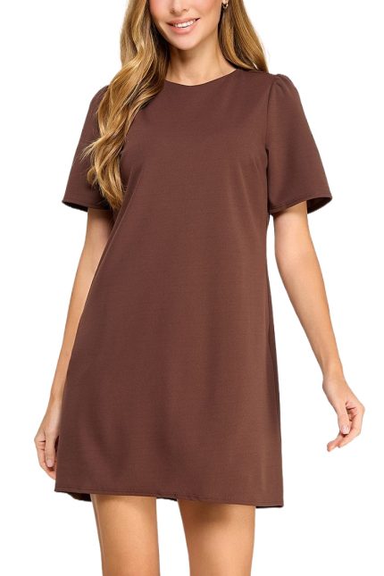 Solid Short Sleeve Shift Dress