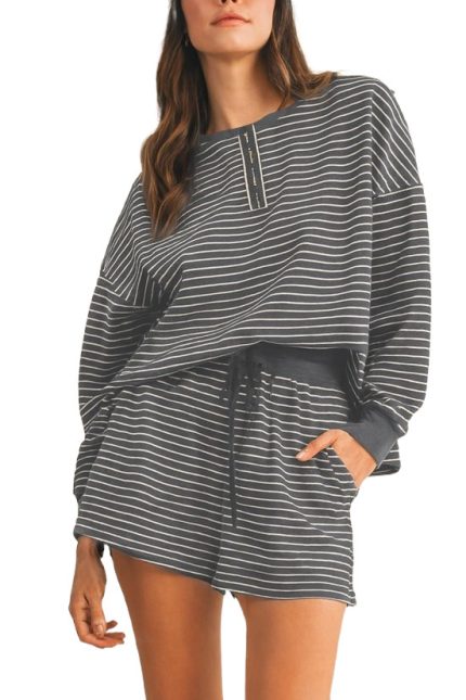 Soft Brushed Pin Stripe Knit Pullover N Shorts