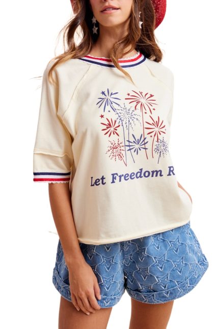 4th Of July Firework Graphic Print Short Sleeve Sweatshirt