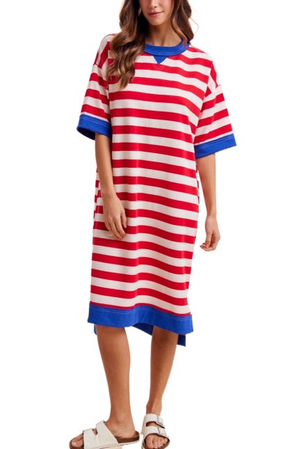 4th Of July Stripe Pique Knit Midi Dress