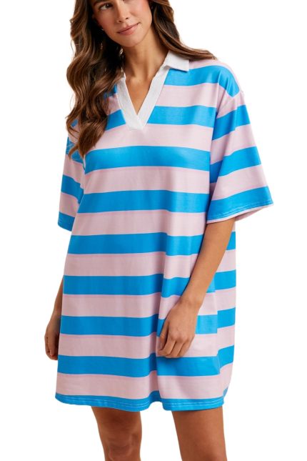 Wide Striped Terry Oversize Rugby Mini Dress