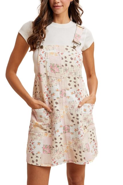 Floral Patchwork Print Overall Mini Dress
