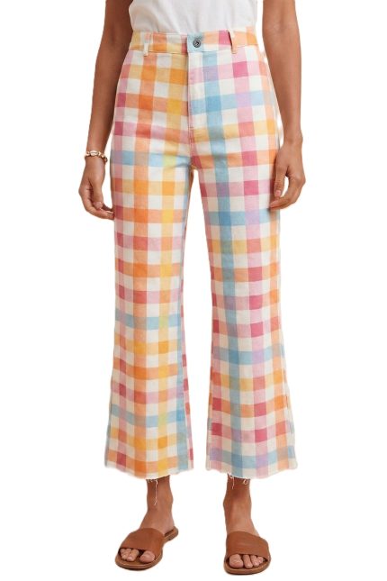 Comfort Stretch Pastel Gingham Wide Leg Jean