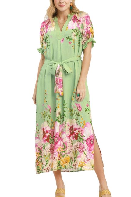 Mix Floral Border Print Midi Dress