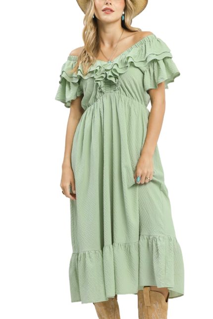 Textured Ruffle Midi Dress