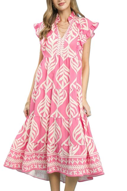 Leaf Print Tiered Maxi Dress