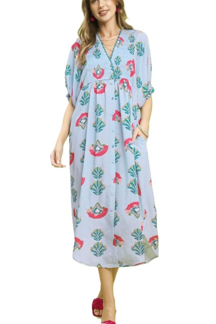 Abstract Print V-neck Midi Dress