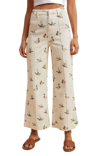 Mallard Printed Stretch Denim Wide Leg Jeans