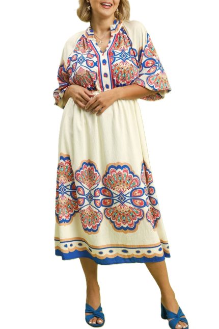Plus Border Print Midi Dress