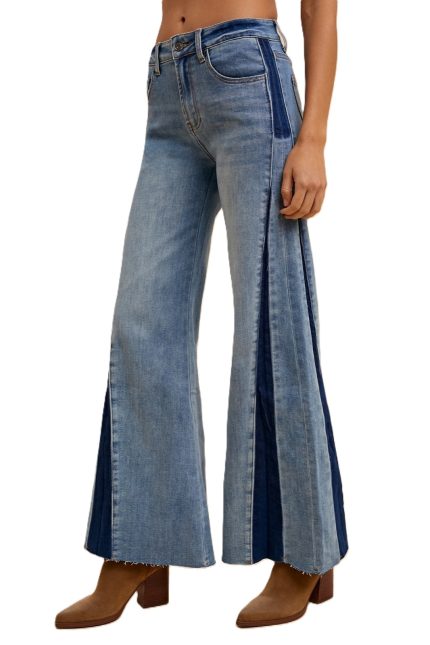 Comfort Stretch Contrast High Rise Wide Flare Jean