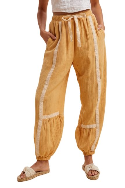 Lace Trimmed Cotton Gauze Balloon Hem Pants