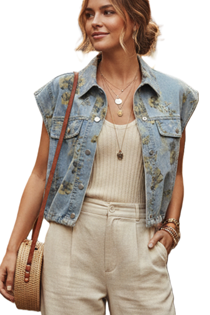 Denim Vest With Print