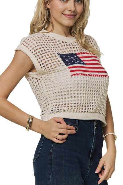 American Flag Crochet Mesh Top