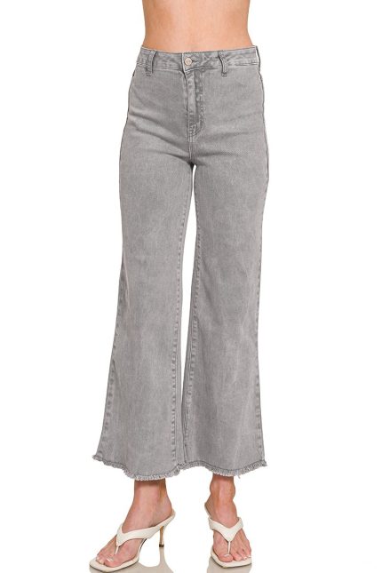 Acid Washed Frayed Cutoff Hem Straight Wide Pants