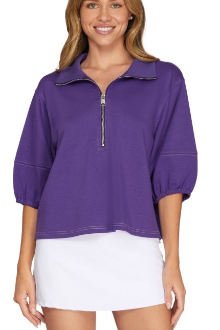Half Sleeve Half-zip Knit Top