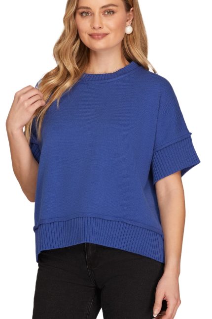 Drop Half Sleeve Crew Neck Sweater Top