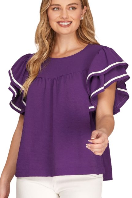 Ruffle Sleeve Game Day Woven Top