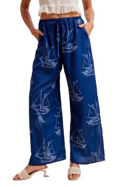 Sailboat Printed Woven Pull-on Drawstring Pants