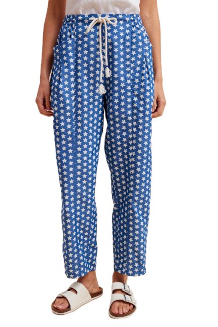 Star Print Denim-like Barrel Leg Pants