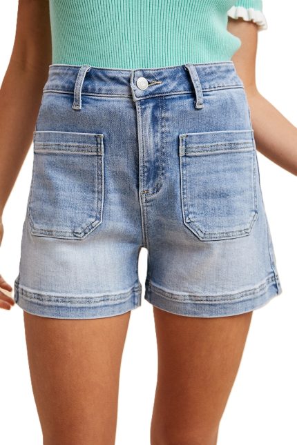 Stretch High Rise Front Pocket Denim Shorts
