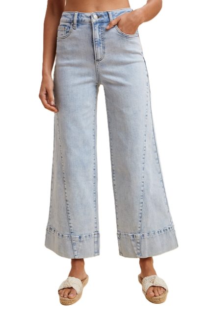 Seam Detailed Denim Cropped Wide Flare Jean