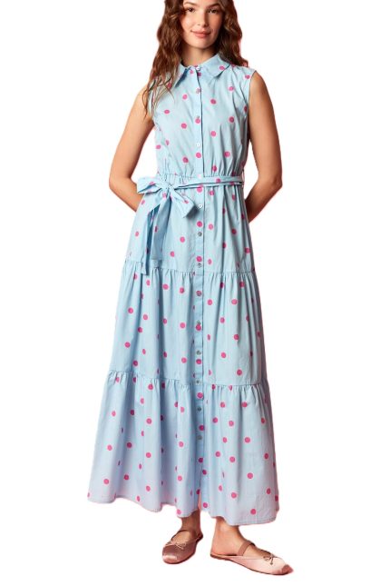 Polka Dot Printed Sleeveless Poplin Maxi Dress