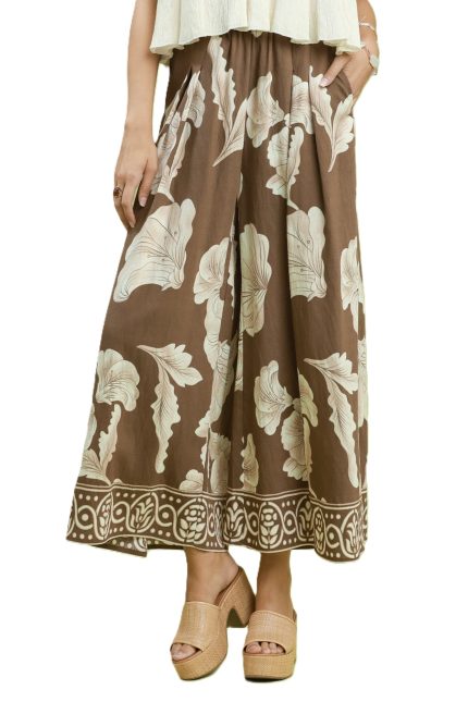 Botanical Print Wide Leg Pants