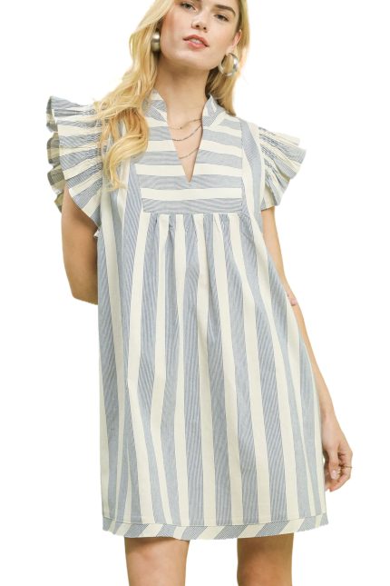 Striped Ruffle Sleeve Dress