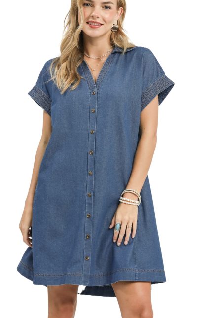 Chambray Button-front Shirt Dress