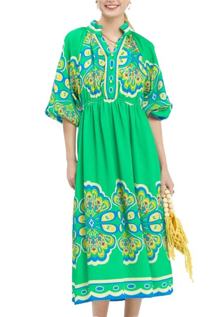 Border Print Midi Dress