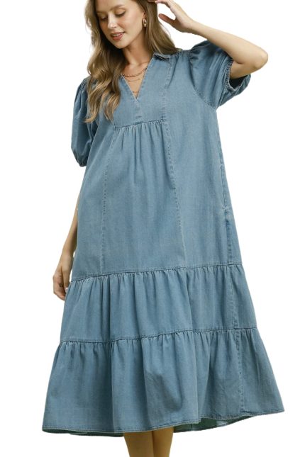 Denim Tiered Midi Dress