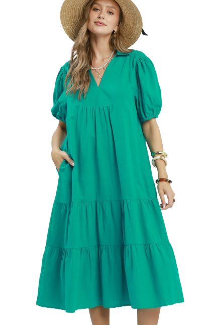 Solid Tiered Midi Dress