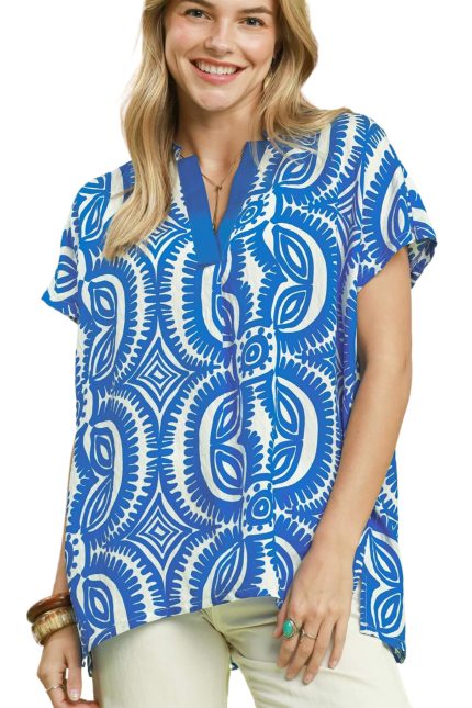 Geometric Print V-neck Top