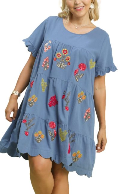 Plus Embroidered Tiered Babydoll Dress