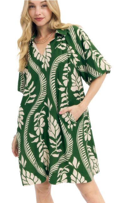 Leafy Ogee Print Mini Dress